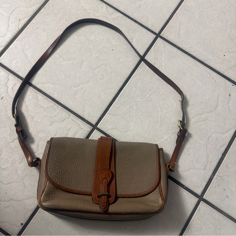 Vintage Dooney & Bourke Equestrian Tan & Brown Leather Crossbody Shoulder Bag
